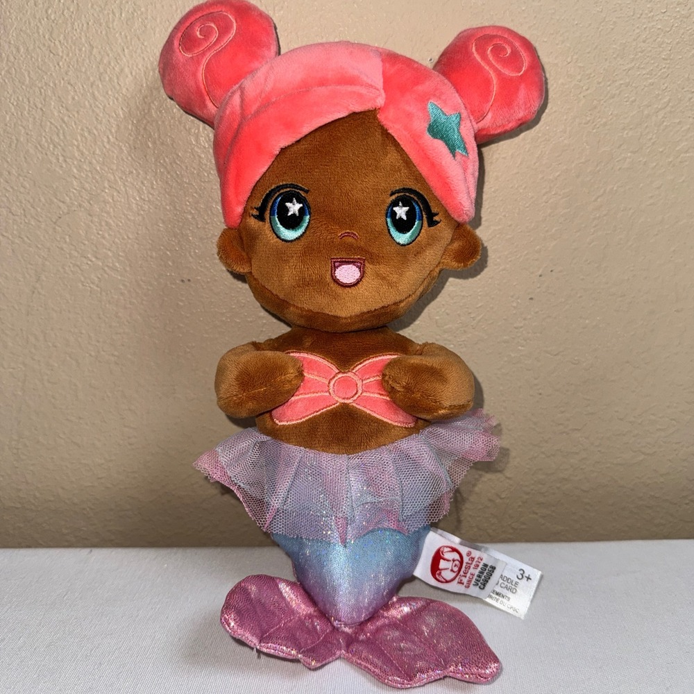 Fiesta Plush Mermaid Baby Doll Pink Iridescent Tail Toy A11814E Dark Skin